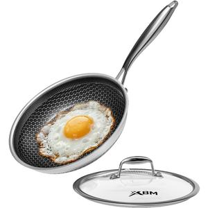 Nonstick Frying Pan with Lid 7-Inch, Durable Stainless Steel Skillet, Induction Cooktop Compatible, PFOA-Free Scratch-Proof, Dishwasher & Oven Safe, Stay-Cool Handle, Silver Kitchen Cookware