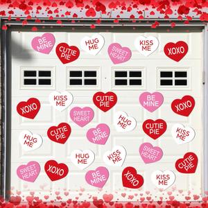 Hoteam 30 Pcs Valentines Day Garage Door Decoration Magnet Stickers Conversation Heart Magnet Decals Refrigerator Stickers Romantic Garage Door Decals for Valentines Day Party Supplies Home Decor