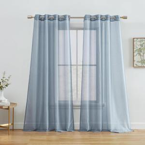HLC.ME 2 Piece Semi Sheer Voile Light Filtering Window Curtain Grommet Panels for Bedroom, Living Room & Dining Room - Dusty Blue - 54 W x 72 inch Long
