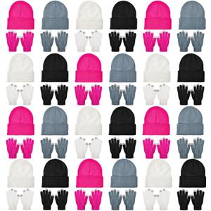 48 Pcs Bulk Winter Knit Beanies Gloves Men Women Warm Beanie Touchscreen Gloves Set Cozy Winter Accessories (Vibrant Color)