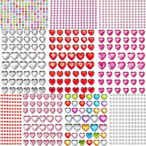 Heart Stickers Gem Stickers, 1190PCS Pink Self-Adhesive Blinger Hair Gems, Rhinestones for Nail Face, Decorative Stickers for Valentine's Day, Wedding, Craft