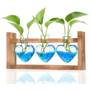 Nacome Plant Terrarium Propagation Stations: Mothers Day Gifts for Mom Plant Lovers Women Wife Daughter - 3 Bulb Glass Vase with Wooden Stand Tabletop for Hydroponics Home Garden Wall Decor