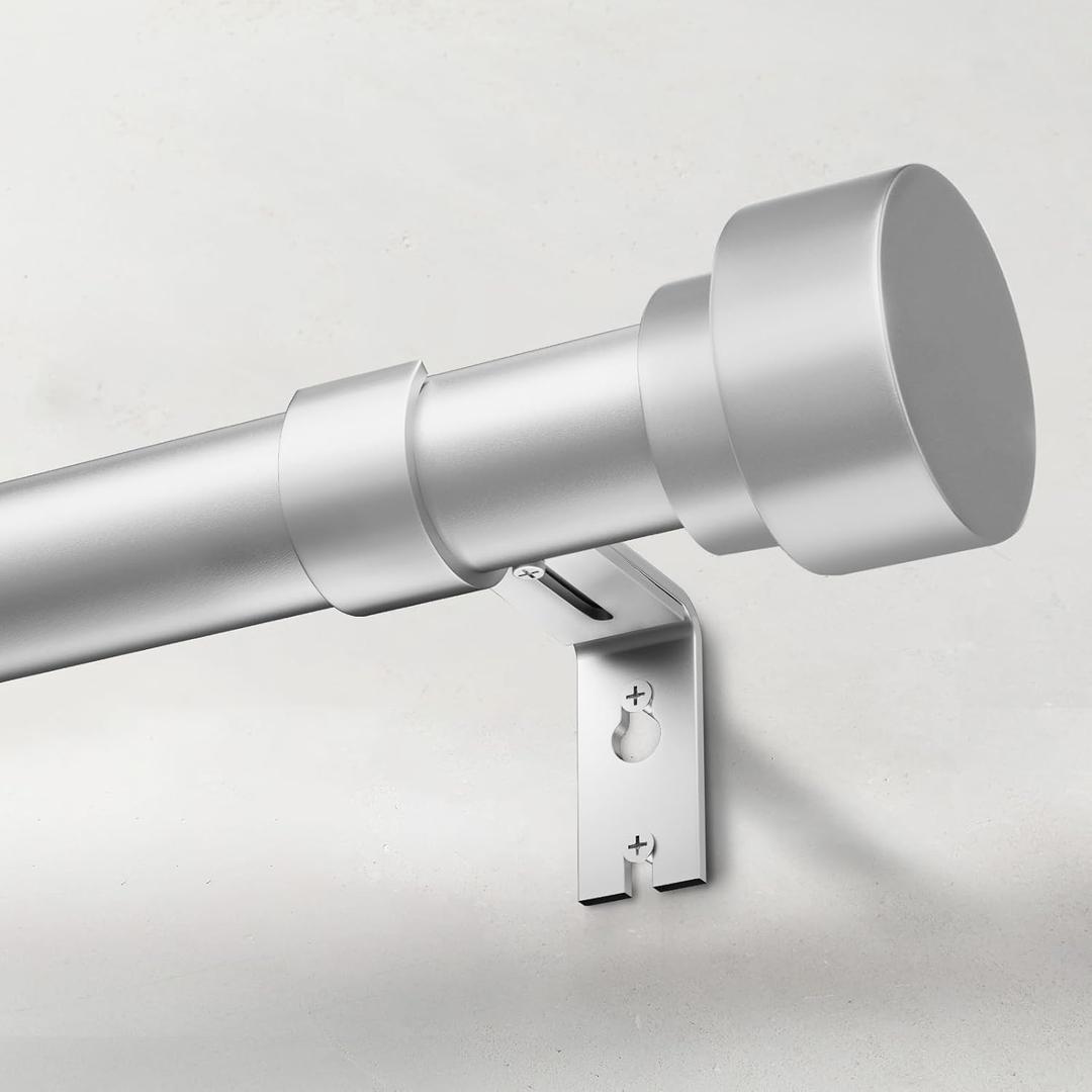 Heavy Duty Curtain Rods for Windows 66 to 120 Inch, 1 Inch Silver Window Curtain Rod for Bedroom, Living Room, Outdoor, Adjustable Easy Install Long Modern Curtain Rods, (A1,Silver,30"-120")