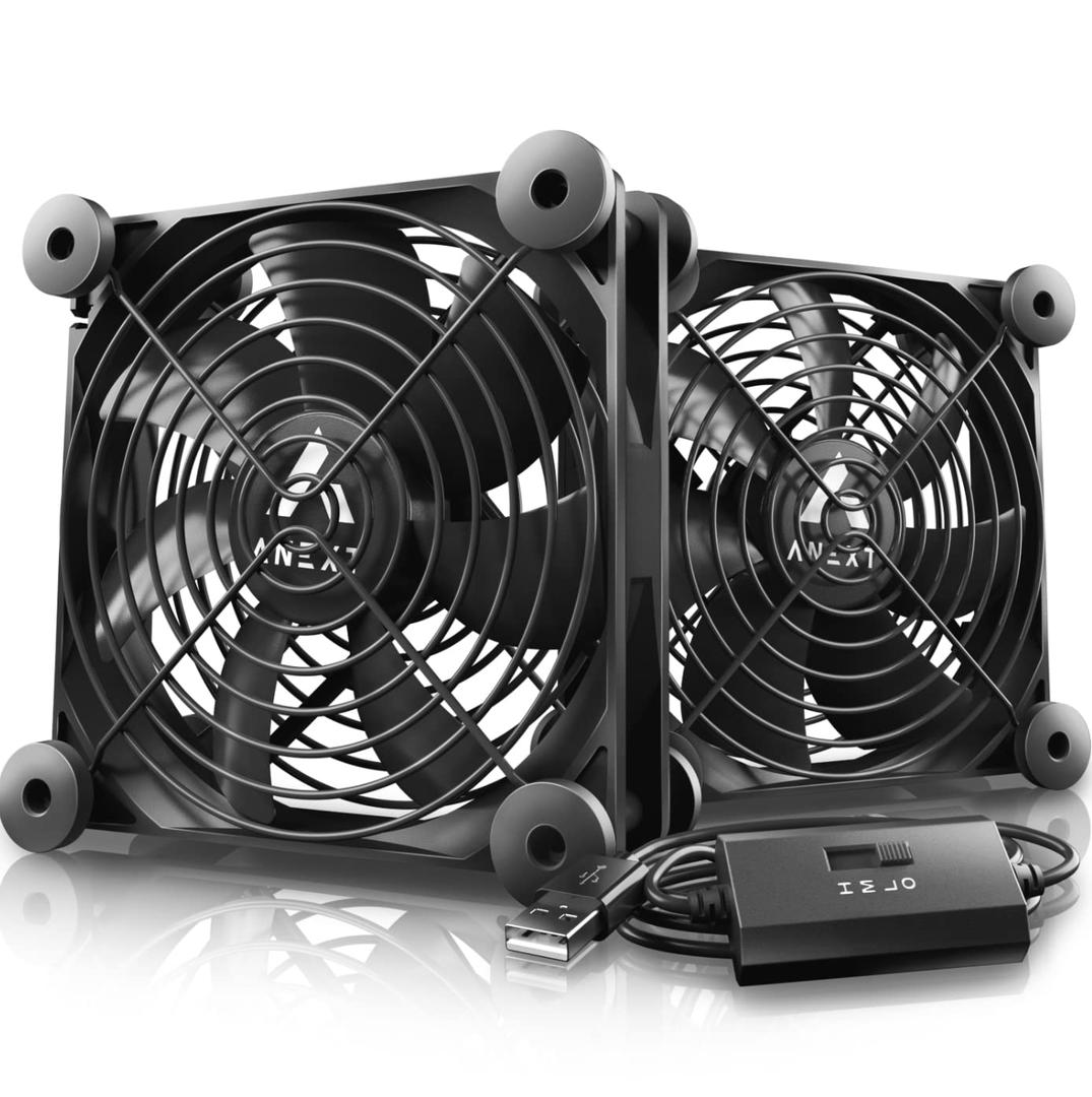 ANEXT, 120mm USB Computer Fan Black, 120mm Fan, Silent Fans for Receiver DVR PlayStation Xbox Computer Cabinet Cooling, 2 in 1 Packs Black