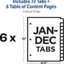 Avery JanDec Dividers for 3 Ring Binders, 12 Per Set, Customizable Table of Contents, Multicolor, Organizing Reports & Projects (6 Sets of 11830)
