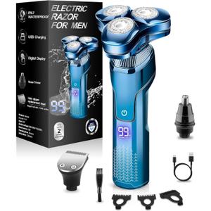 Men's Electric Razor, Upgraded 4D Floating Magnetic Blade Head Rotary Shaver, 3-in-1 Multifunctional for Beard/Nose/Sideburns, IPX7 Waterproof Rechargeable Cordless Shaver, Turbo Speed, Gift for Men