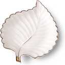 Ceramic Jewelry Trays Trinket Dish Ring Dish Ceramic Candy Plate Snack Plate Leaf Shaped Dish (White, Medium) (10.5" x 8" x 1.2")
