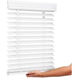 Lotus & Windoware Cordless, 2 Inch Faux Wood Blind, 34.5" Wide x 60" Long, Window Blinds, Blinds & Shades, Blinds for Indoor Windows, Embossed, Bright White (34.5"W x 60"H)