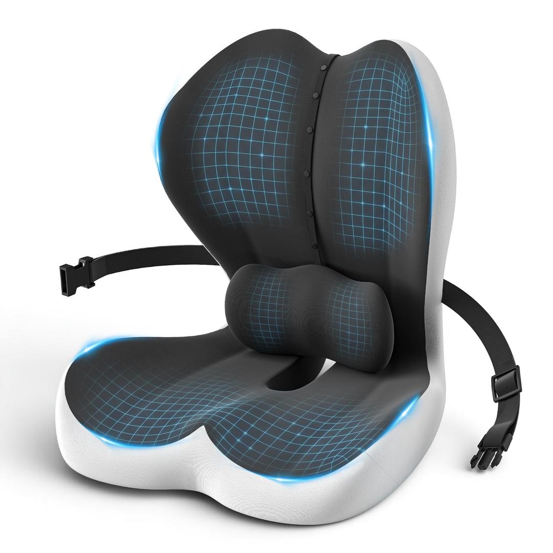YLSCOO Large Car Seat Cushion with Lumbar Support Pillow for Long Sitting