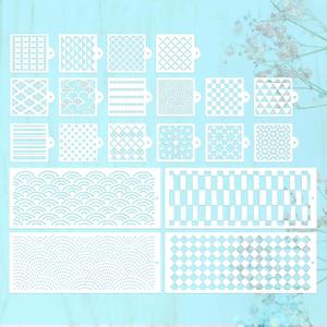 Regular Texture Geometric Painting Stencils - 20 Pcs Geometric Checkerboard Lines Waves Reusable Stencils Templates for Crafts Painting on Wood Wall Scrapbooking Cookie Cake Supplies Decor (20pcs-Texture)