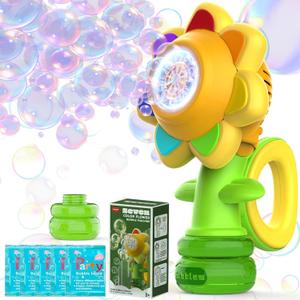 Bubble Machine for Kids, Automatic Sunflower Bubble Maker for Toddlers, Portable Battery Operated Bubble Toys for Indoor Outdoor Birthday Party-Yellow