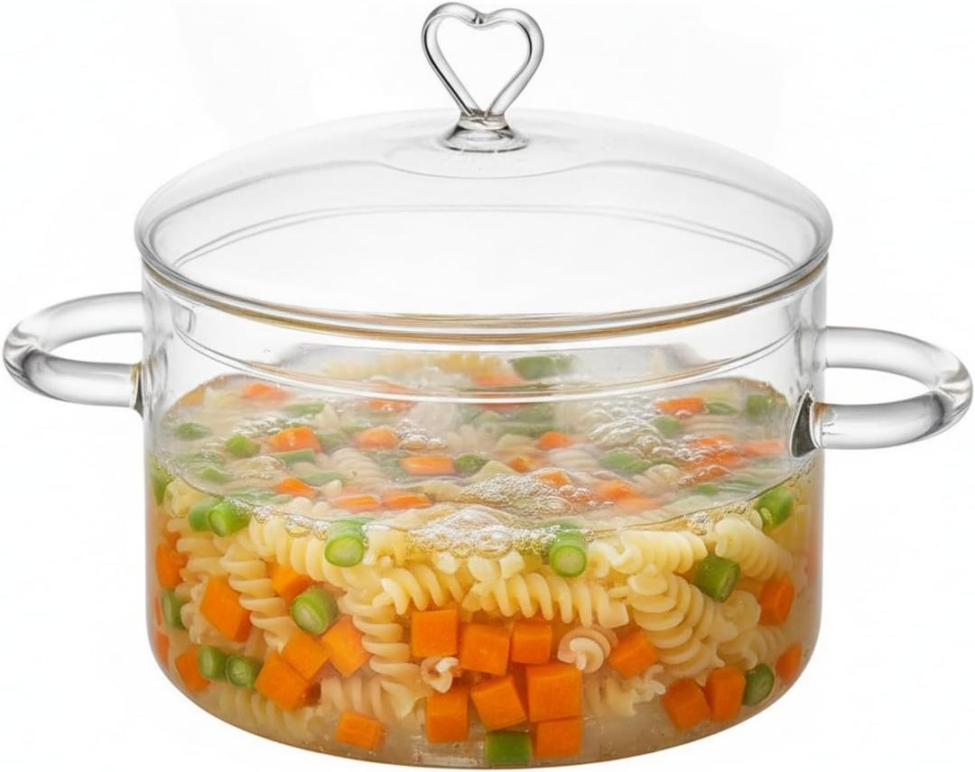 3 Qt Heart-shaped Lid Glass Cooking Pot, 2.8L /2800ml, 3 Quarts