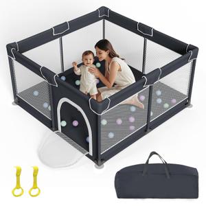 Playpen for Babies and Toddlers, Large Baby Playpen, Baby Playard, Indoor & Outdoor Play Pen, Sturdy Safety Play Yard with Soft Breathable Mesh (Black) (Regular 50"50")