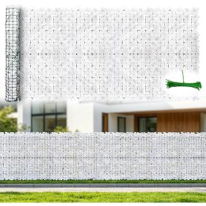 120x40in Privacy Screen for Fence Hydrangea Artificial Ivy Privacy Fence Panels Hedges Floral Wall Backdrop for Balcony Patio Garden Yard Pool Outdoor Decor (White)
