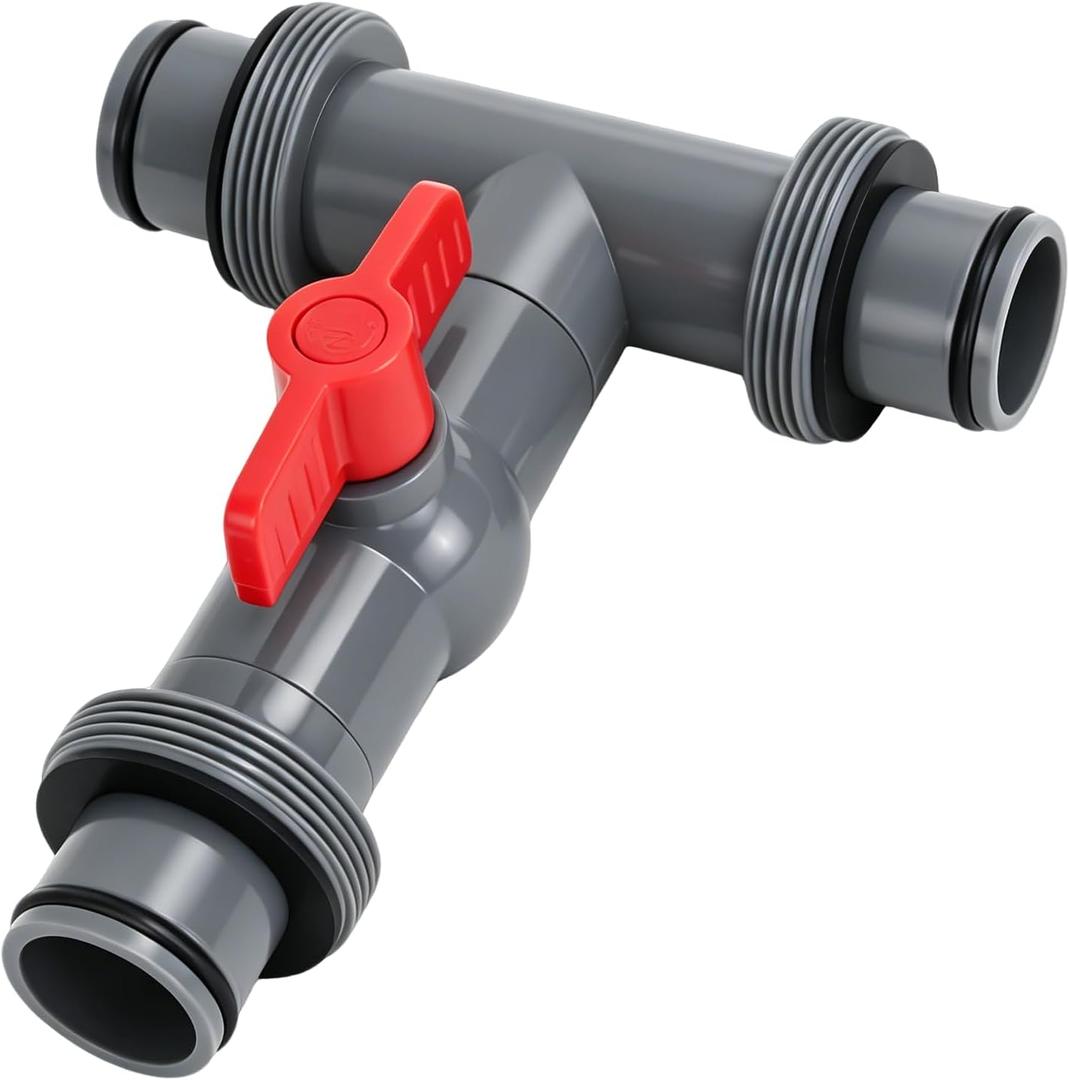 Pool Hose Connector with Shut-Off Valve, 1.5" to 1.5" T-Joint Pool Hose Adapter for Above Ground Pool Filter Pump & Vacuum, Tool-Free Pool Replacement Parts (1.5" T-Joint with Valve)