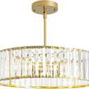 Modern Crystal Chandelier for Dining Room,16 Inch Gold Semi Flush Mount Ceiling Light Fixture,Round Kitchen Hanging Drum Pendant Lights Ceiling for Bedroom Foyer Hallway， 4-Light
