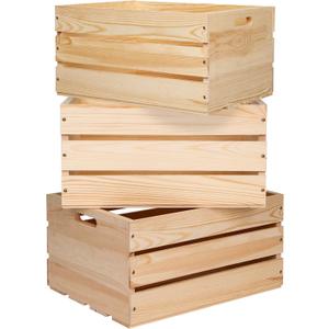 Extra Large Pine Wood Crates For Storage, Vinyl Records Storage Crates,The Storage Crates Are Made Of Pure Natural Solid Wood,Exuding Natural Pine Flavor,Unfinished Wooden Crates For Display . (3)
