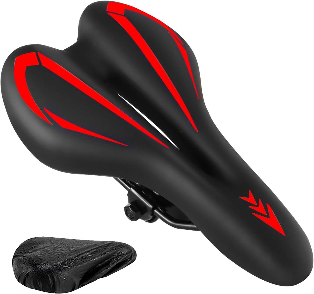 Comfortable Bike Seat for Men & Women,Ozikutech Universal Fit Bicycle Saddle for Mountain BMX City and Road Bikes - Waterproof & Shock-Absorbing (red)