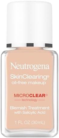 Neutrogena SkinClearing Oil-Free Acne and Blemish Fighting Liquid Foundation with.5% Salicylic Acid Acne Medicine, Shine Controlling Makeup for Acne Prone Skin, 30 Buff, 1 fl. oz