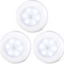 STAR-SPANGLED 3 Pack 2.8 Motion Sensor Lights Indoor AAA Battery Operated, Stick on LED Puck Light for Stairs, Under Cabinet, Closet, Cool White