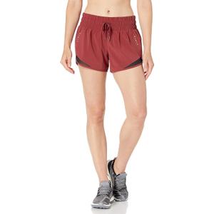 Amazon Essentials Women's Regular-Fit Athletic Ruched Waistband Woven Running Shorts with Zip Pocket, Large