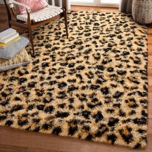 Amearea Fluffy Leopard Rug, Premium Cheetah Print Rugs, Soft Comfy Faux Fur Animal Print Carpet for Kids Room Bedroom, Living Room, Shaggy Teen Room Home Decor, Khaki 3x5 Feet