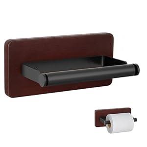 Rustic Toilet Paper Holder Wall Mount - 6.69"x2.95" Solid Wood Bathroom Tissue Paper Roll Holder with 5.7" Stainless Steel Rod, Farmhouse Paper Towel Holder for Small Space