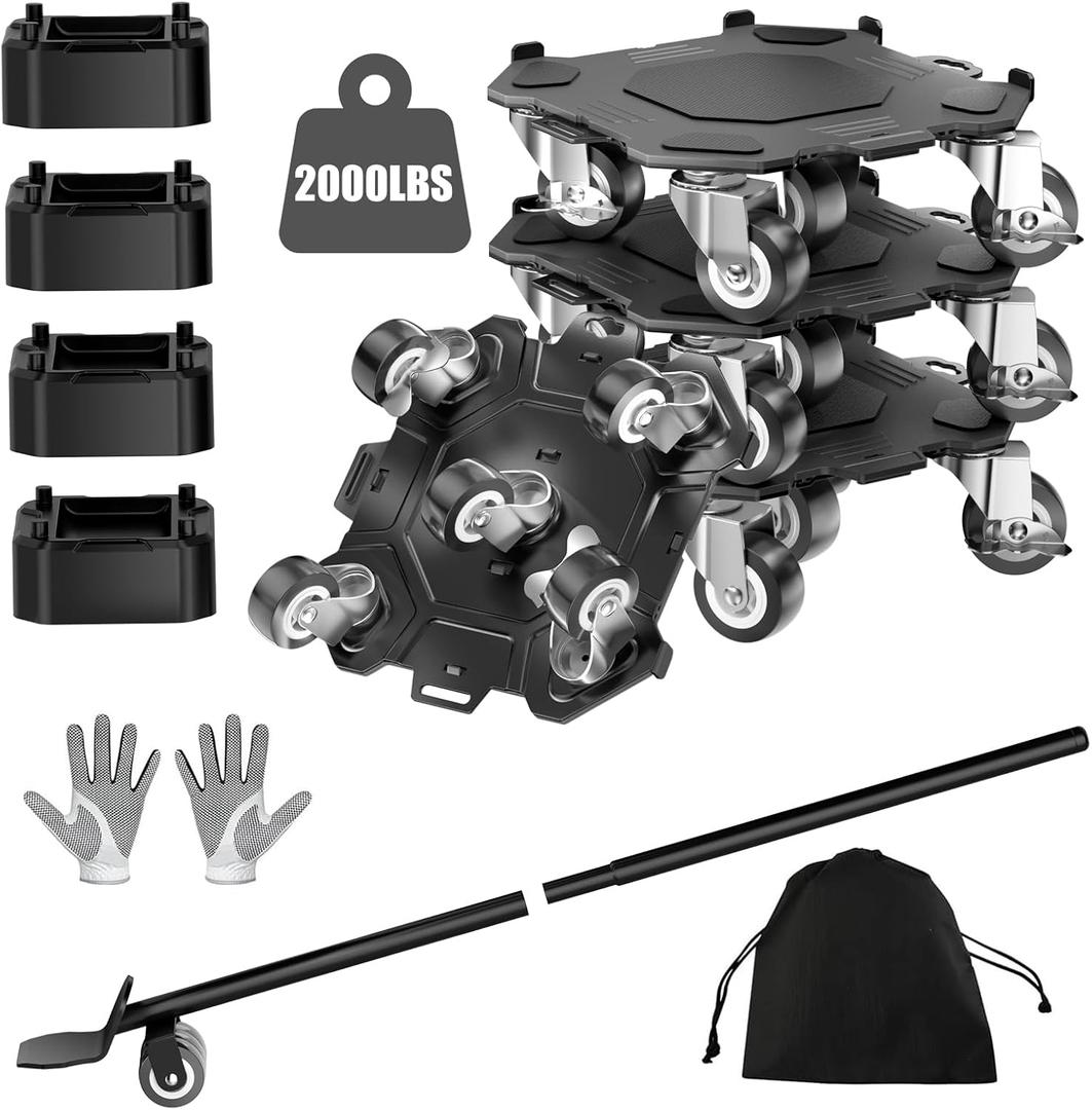 Upgraded Furniture Dolly Movers 5 Wheel Heavy Duty 3000LBS Capacity Carbon Steel Panel 360 Rotating Casters Furniture Slider for Sofa Refrigerator Piano (Black, 6in)