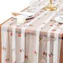 2 Pack Cherry Table Runner 35x120 Inch Cherry Birthday Party Decorations Fruit Summer Lace Tulle Fabric Table Dining Room Kitchen Holiday Wedding Baby Shower Arch Veil Decor