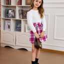 Toddler Girls Clothes Sets: Puff Sleeve Tops Plaid Mini Skirts Skirt Set 2 Piece Fall Winter Outfits 2-8 Years (Purple)