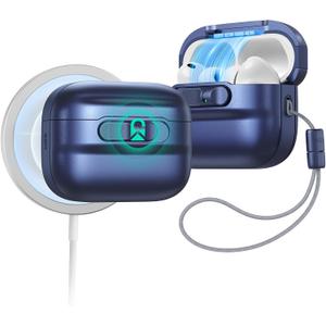 ESR for AirPods Pro 3 Case (2025), Compatible with AirPods Pro 3 (USB-C Cable), MagSafe Ready, Magnetic Lid Lock, Full Drop Protection Cover with Lanyard, Navy Blue