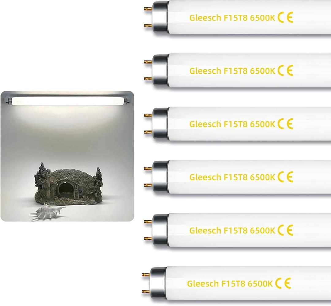 15W 18" T8 Linear Fluorescent Light Tube Bulb, 6500K Daylight | 1.5 Feet, F15T8 DL, Medium Bi-Pin G13 Base, 6 Pack