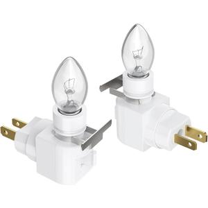 360-Degree Rotating Night Light Socket with Switch, 7W C7 Bulb Compatible, White Lamp Holder with Metal Clip, Wall Corner Decorative Light Adapter(White, 2-Pack)