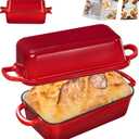 GRMImosa 2 in 1 Cast Iron Loaf Pan wiht Lid, Bread Loaf Pans for Baking Bread 9x5, Sourdough Bread Baking Pan for Homemade Bread, Meatloaf, Cherry