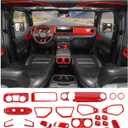 JWWY Interior Trim Kit Dress-Up Kit Decor Set Center Console Gear Shift Dashboard Panel,Door Window Switch Knob Speaker Cover Trim for 20242026 Jeep Wrangler JL JLU & Gladiator JT Red 28pcs