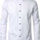 JEMITOP Men's Stretch Wrinkle Free Dress Shirt Formal Prom Wedding Long Sleeve Button Down Shirts (White, M)