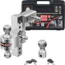Aluma-Tow UT623911 Adjustable Trailer Hitch for 2-1/2" Receiver, 8" Drop, 12000 lb. GTW, Heavy Duty 1-7/8", 2" & 2-5/16" Hitch Balls, 2 Locking Pins 4 Keys, J684 Towing Spec's, U.S.Patent 10,857,846