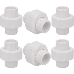 6Pcs 1/2" PVC Union Coupling Pipe Fitting (Socket x Socket) 1/2Inch PVC Slip Union PVC Adapter Coupling Schedule 40, EPDM O-Ring, White