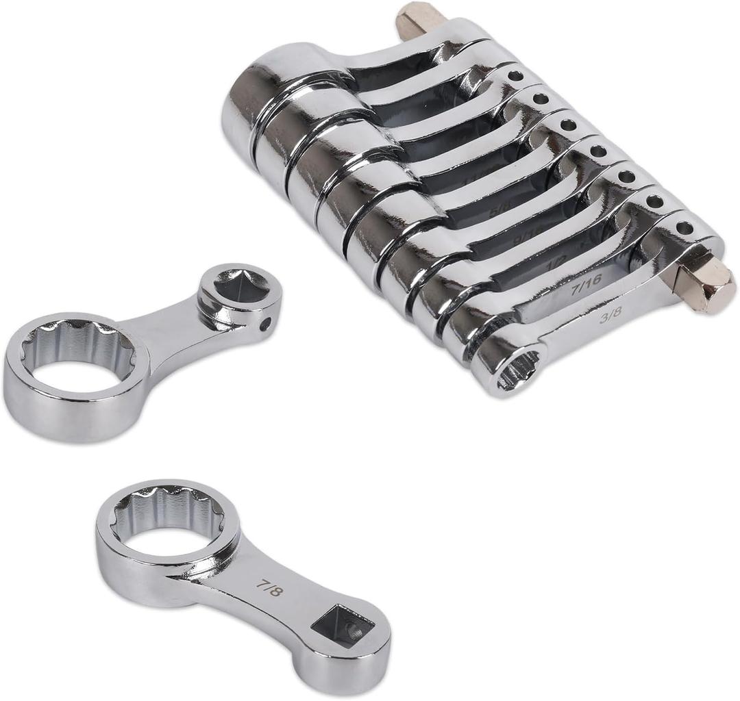 9-Piece Torque Adapter Set - 12-Point Box End Torque Adapter Extension Set - 3/8-Inch Drive for Hard to Reach Places - Includes 3/8", 7/16", 1/2", 9/16", 5/8", 11/16", 3/4", 13/16", 7/8"