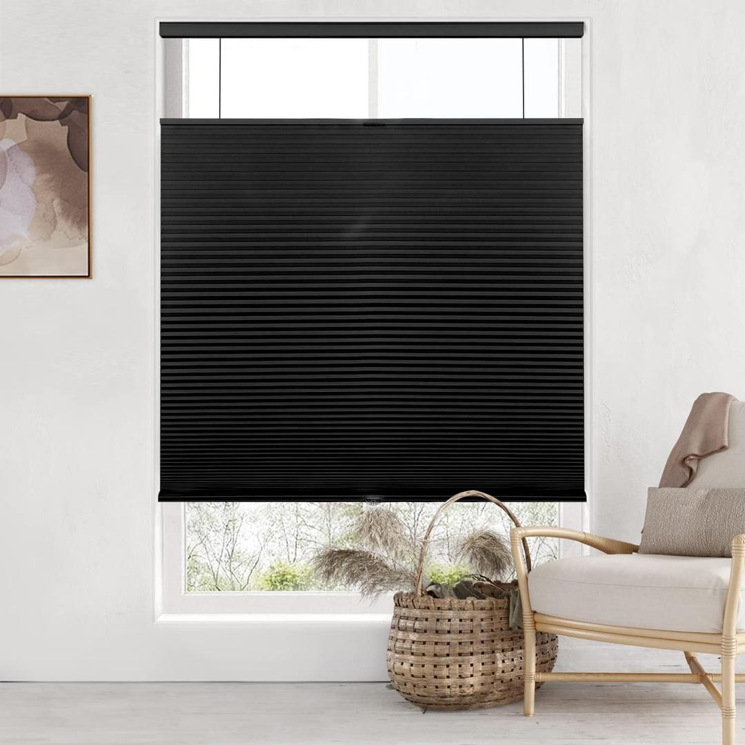 LazBlinds Top Down Bottom Up (TDBU) Cordless Cellular Shades, Blackout Light Blocking Honeycomb Shades Thermal Insulation Noise Reduction Blinds for Windows, 26" W x 64" H, Black