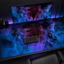 48x24in XXL Gaming Mouse Pad, Abstract Smoke Desk Mat, Blue Purple Extended Desk Pad, Non-Slip Rubber Base Waterproof Large Mousepad for Gaming & Office Setup