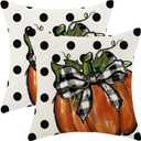 Fall Pillow Covers 18x18 Inch Set of Polka Dot Orange Pumpkin Throw Pillow Covers Outdoor Decoration,Autumn Thanksgiving Decor Pillowcase Farmhouse Linen Decorative Cushion Cover for Home Couch
