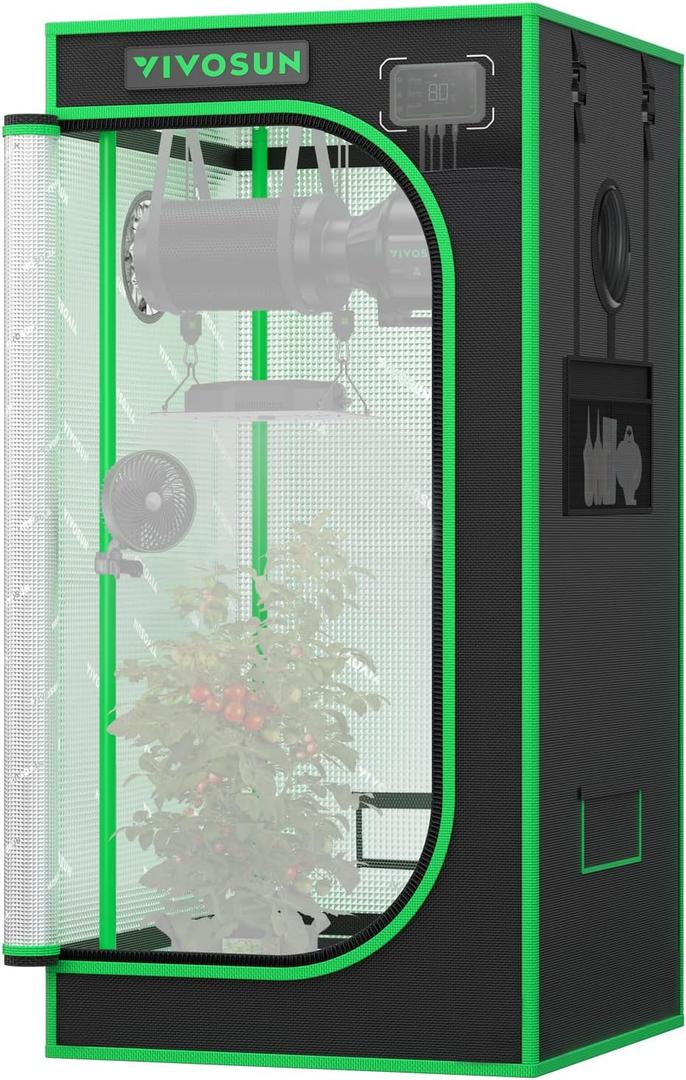 VIVOSUN P224 24"24"48" PRO Grow Tent, with Thick 1 inch Poles, Strengthened High Reflective Mylar Oxford Fabric & Extra Hanging Bars for Hydroponics Indoor Plant for AeroLight A100, No High CFM Kit