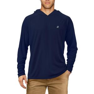 Roadbox UPF 50+ Fishing Shirts for Men, Long Sleeve UV Sun Protection Hoodie, Outdoor Hiking Running Swimming Rash Guard (Medium, No Thumb Hole-dark Blue)