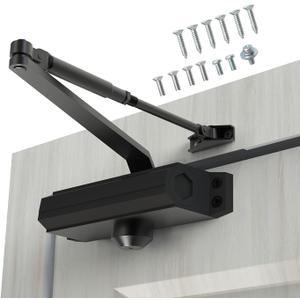 Automatic Door Closer Heavy Duty Fire Prevention Spring Hydraulic Aluminum Alloy Surface Mounted Residential Commerical Grade Door Closer Adjustable Speed Door Weights 187-231 Lbs Size3-Black