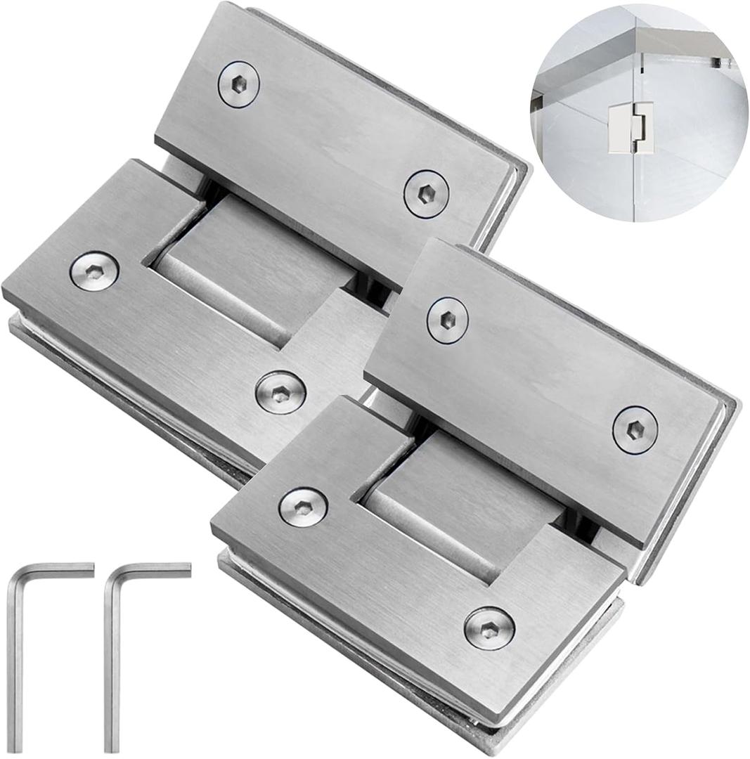 KAFENDA 90 Degree Shower Door Hinges, Heavy Duty Frameless Glass Door Hinges Stainless Steel Bathroom Gate Clamp for 8-12 mm Toughened Glass, Rust & Corrosion Resistance (135 Degree)