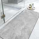 DEXI Bath Mat 17x43, Non Slip Quick Dry Rugs, Super Absorbent Ultra Thin Marble Bathmat, Washable Rubber Mats for Shower Floor, in Front of Bathtub, Sink, Bathroom Accessories Decor, Light Grey