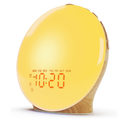 JALL Wake Up Light Sunrise Alarm Clock for Kids, Heavy Sleepers, Bedroom, Full Screen with Sunrise Simulation, Dual Alarm, FM Radio, 15 Nightlights, 8 Sounds, Sleep Timer, Wood Grain
