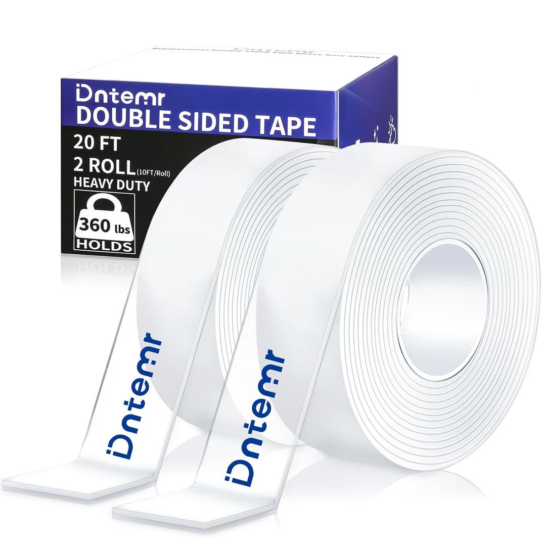 Double Sided Tape Heavy Duty 2 Rolls Nano Tape (Total 20 Feet) for Poster Carpet Picture Hanging Strip Rug Strong Adhesive Multipurpose Clear Mounting Two Stick Sided DIY Tape 120" x 1.18"