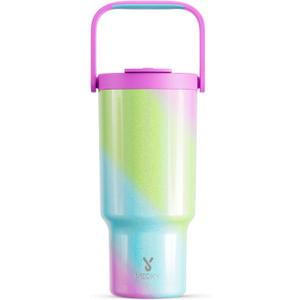 Meoky 32 oz Tumbler with Handle, Tumbler with Lid and Straw, Stainless Steel Travel Mug, 100% Leak Proof, Keeps Cold for 24 Hours, Fits in Car Cup Holder (Fairytale)
